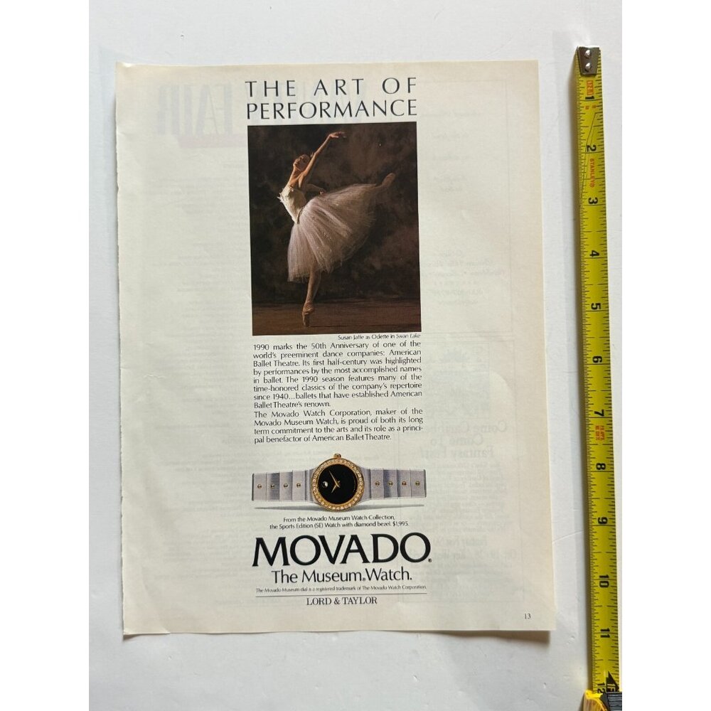 Vintage 1990 Movado Watch Ballerina Lord & Taylor Store Advertisement Print Ad - Picture 2 of 2